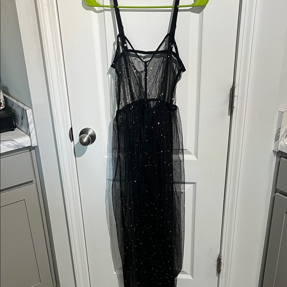 NWOT SHEIN Sheer Black Star-Embellished Slip Dress